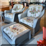 L10. Lloyd Flanders wicker chair and ottoman. 